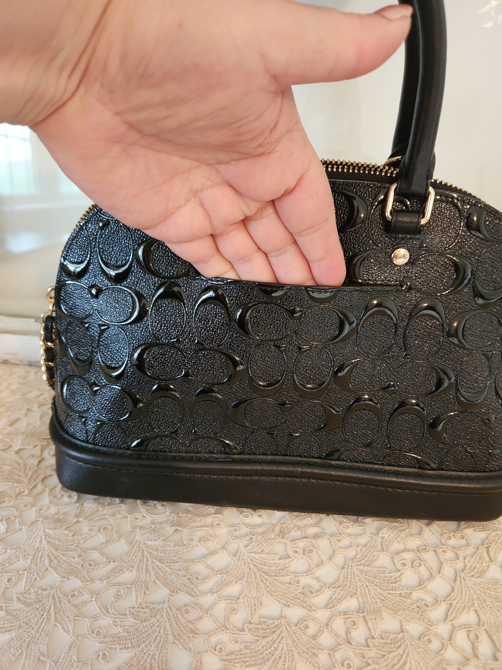 Coach Black Signature Dome Satchel F27597 LIKE NEW - Picture 7 of 10